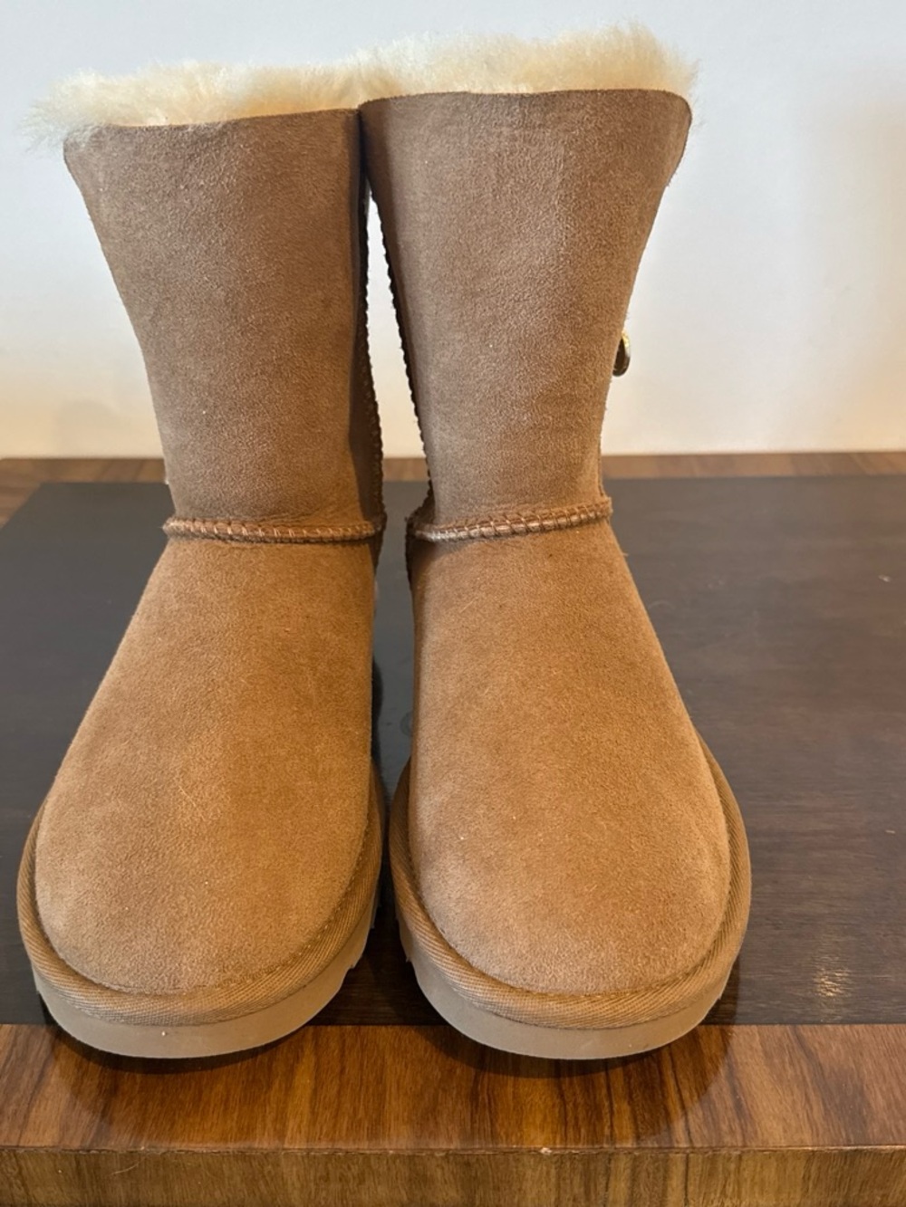 BRAND NEW Classic Shearling-Lined Suede Boots - Chestnut with cute gold zipper